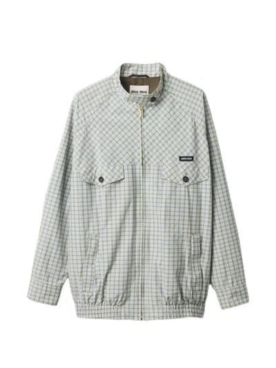 Miu Miu Checked Blouson Recycled Polyamide Cotton In Gray