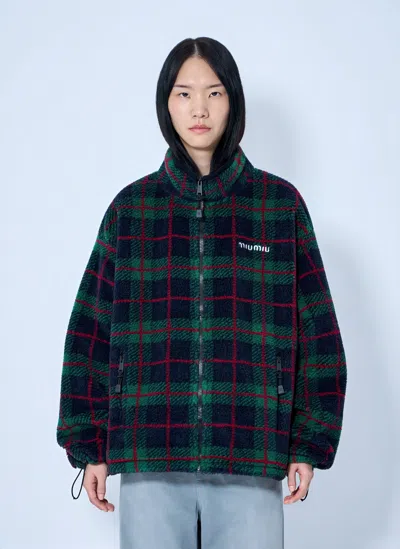MIU MIU CHECKED TEDDY ZIPPER JACKET