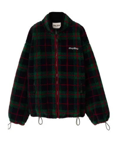 MIU MIU CHECKED TEDDY ZIPPER JACKET