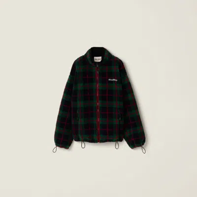 Miu Miu Checked Teddy Zipper Jacket In Multi