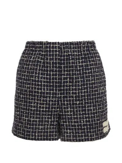 Pre-owned Miu Miu Checked Tweed Shorts In Blue