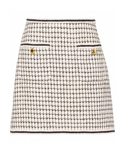 Miu Miu Checked Tweed Skirt In White