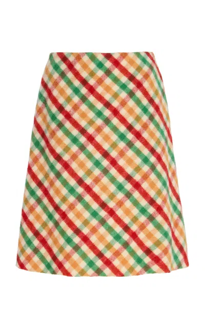 MIU MIU CHECKED WOOL-BLEND MIDI SKIRT