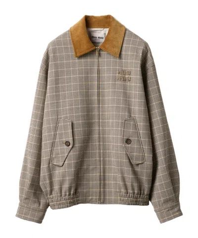 MIU MIU CHECKED DOUBLE WEAVE BLOUSON JACKET