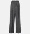 Miu Miu Checked Wool Grain De Poudre Wide-leg Pants In Grey
