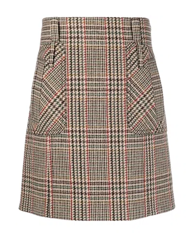 Miu Miu Checked-wool Mini Skirt In Nude