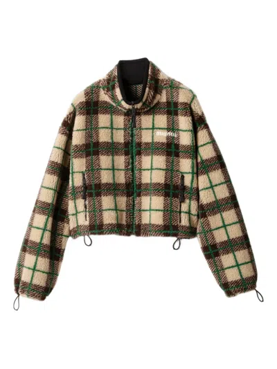 Miu Miu Checked Zip Jacket In Neutral