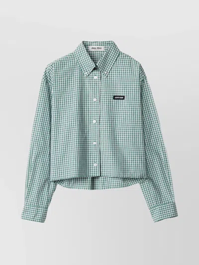 MIU MIU CHECKERED COLLARED CROPPED TOP
