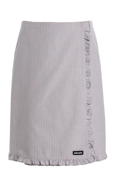 Miu Miu Checkered Cotton Mini Skirt In Blue