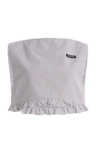 Miu Miu Checkered Cropped Cotton Top In Purple