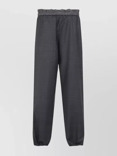 MIU MIU CHECKERED DRAWSTRING WOOL PANTS WITH ELASTIC WAISTBAND