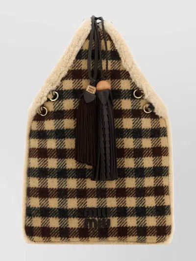 Miu Miu Checkered Fabric Handbag Dual Handles In Multi