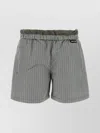 Miu Miu Checkered Pattern Shorts With Embroidered Nylon Blend In Blue
