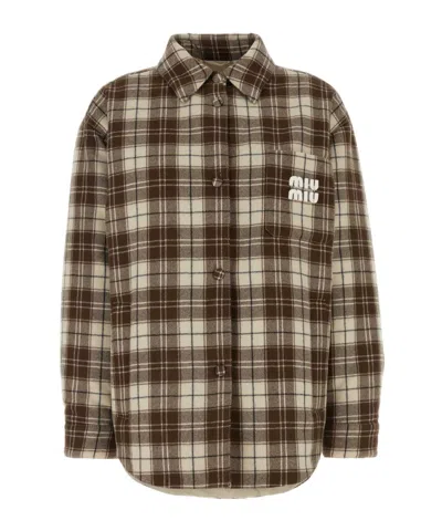 Miu Miu Multicolor Embroidered Wool Down Jacket In Calce+cacao
