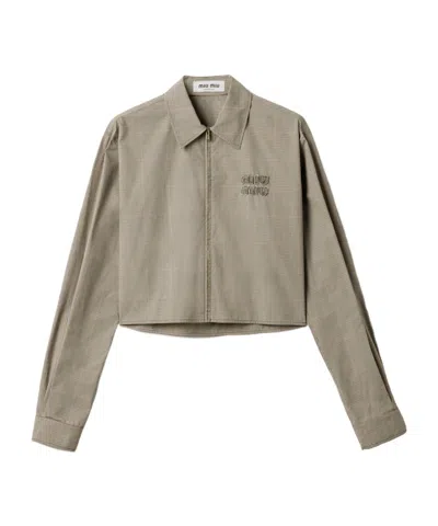 Miu Miu Checkered Shirt In Nude