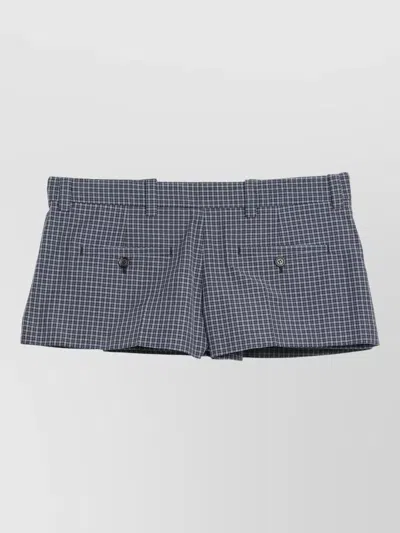 Miu Miu Checkered Shorts Belt Loops Back Pockets In Blue