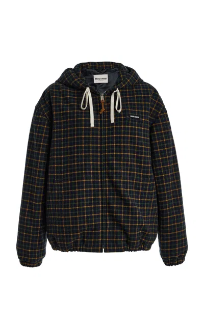 Miu Miu Checkered Wool-blend Jacket In Black