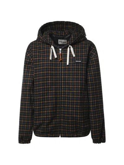 Miu Miu Check-pattern Hooded Jacket In Blue