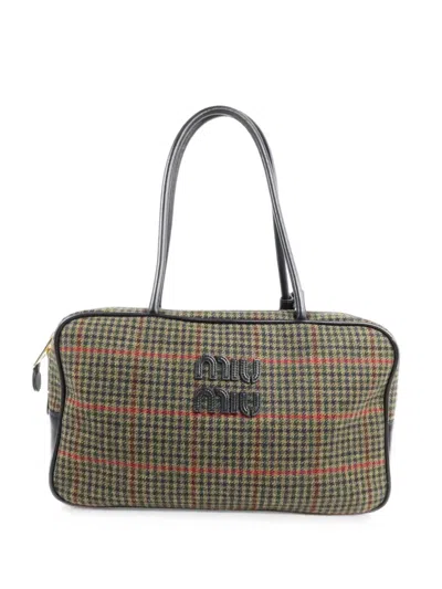 Pre-owned Miu Miu Check-pattern Wool Handbag In Green
