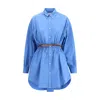 Miu Miu Waist Belted Gathered Detail Long Sleeves Dress