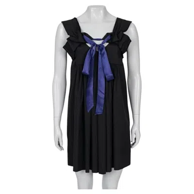 Pre-owned Miu Miu Chic Black Dress With Playful Purple Bow - Size 40/s