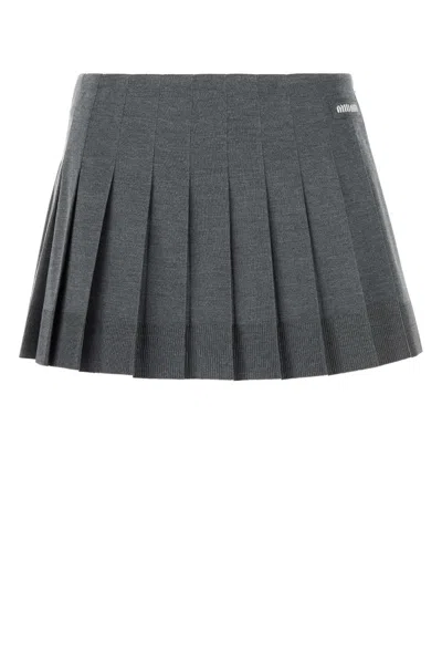 Miu Miu Chic Silk Blend Mini Skirt In Gray