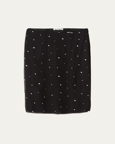 Miu Miu Chiffon Crystal Low-waist Tube Skirt In Nero