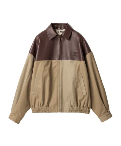 Miu Miu Chino And Leather Blouson Jacket In Khaki