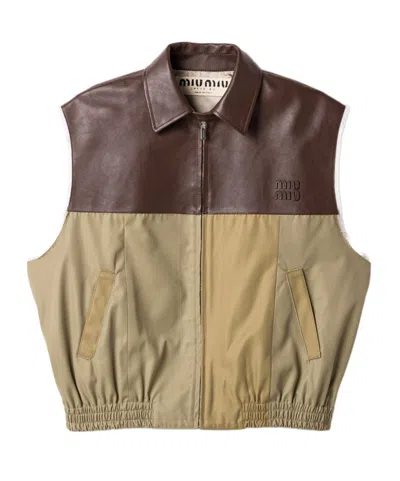 Miu Miu Chino And Leather Vest In Multi