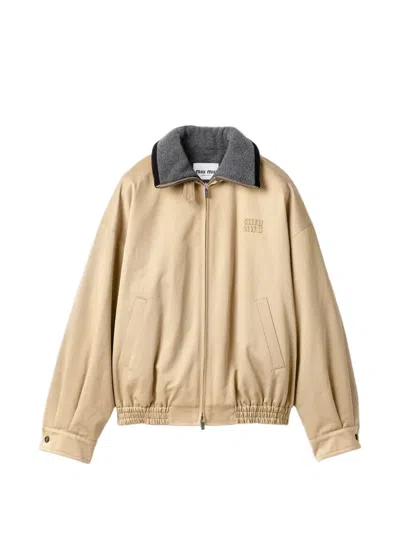 Miu Miu Padded Cotton Twill Blouson Jacket In Brown