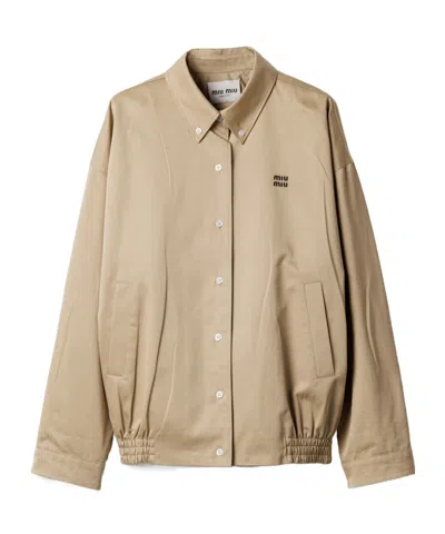 Miu Miu Chino Cloth Blouson Jacket In Neutral