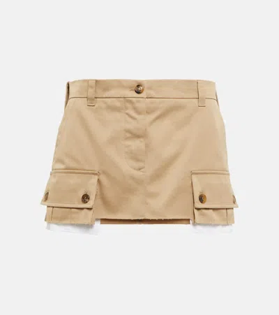 Miu Miu Chino Cotton Miniskirt In Neutrals
