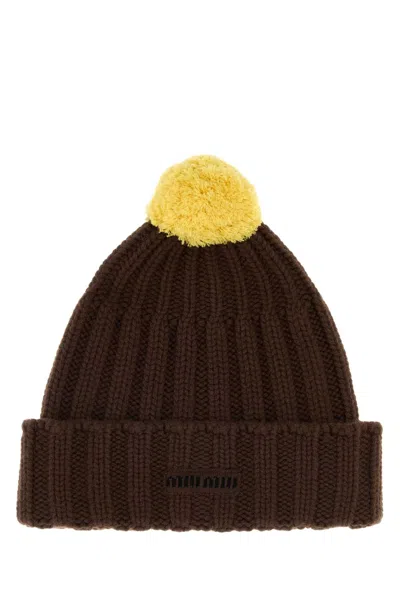 Miu Miu Chocolate Cashmere Beanie Hat In Brown