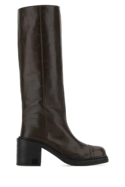 MIU MIU CHOCOLATE LEATHER BOOTS
