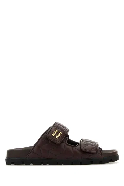 Miu Miu Chocolate Nappa Leather Slippers