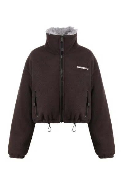 Miu Miu Chocolate Pile Down Jacket In Brown