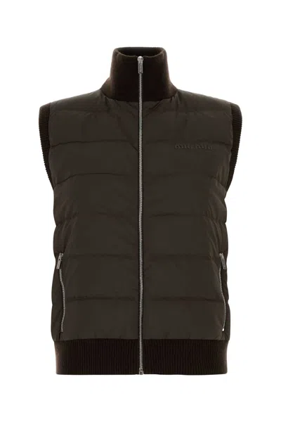 Miu Miu Chocolate Polyester And Cashmere Blend Vest In Black