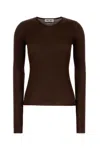 Miu Miu Silk Long Sleeve T-shirt With Ribbed Texture In Brown