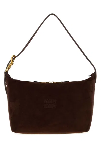 Miu Miu Chocolate Suede Shopping Bag In Brown