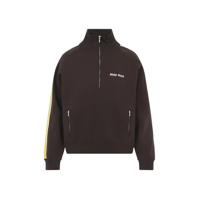 Miu Miu Chocolate Tech Fabric Sweatshirt In Brown