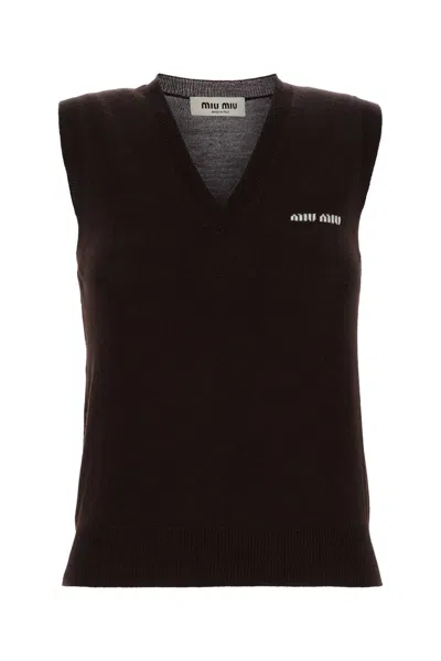Miu Miu Chocolate Wool Vest In Brown