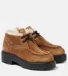 Miu Miu Suede Shearling Lace-up Chukka Booties In Braun
