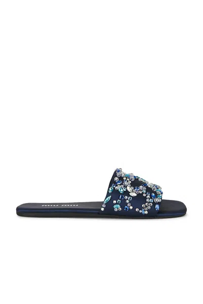 Miu Miu Ciabatte Tessuto Ricamo Slide In Blue