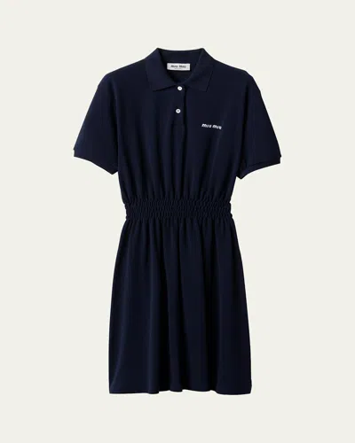 Miu Miu Cinched Waist Short-sleeve Polo Shirtdress In Blue