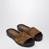 Miu Miu Cinnamon Coloured Suede Clogs With Logo In Brown