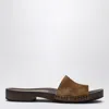 Miu Miu Cinnamon Coloured Suede Clogs With Logo In Brown