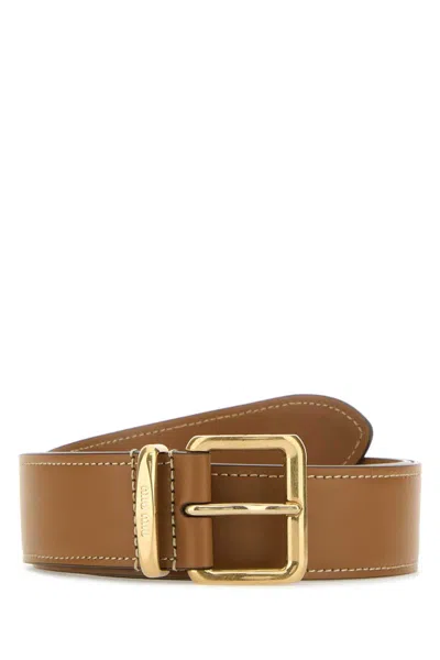 Miu Miu Leather Belt Contrast Stitching Detail Design In Brown