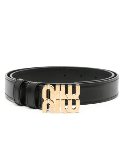 Miu Miu Logo-buckle Leather Belt In Black