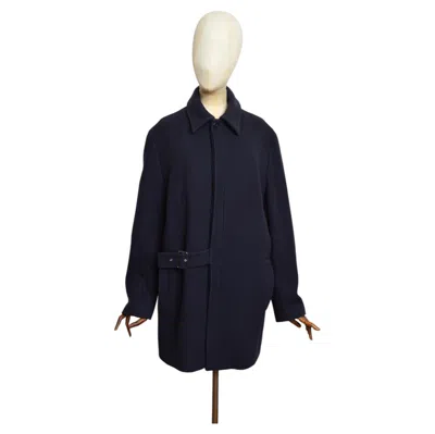 Pre-owned Miu Miu Circa 1998  Navy Blue Wool Pea Coat With Side Buckle Belt Detail
