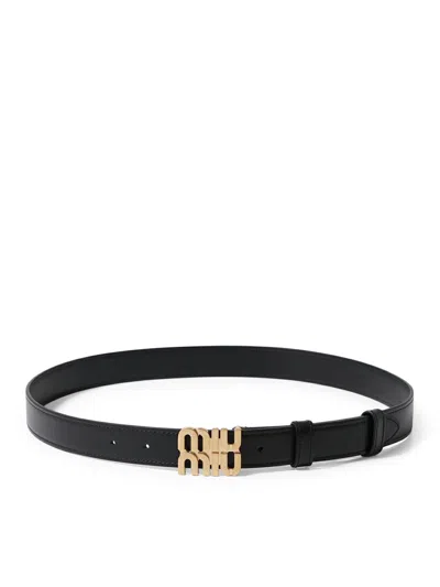 Miu Miu City Leather Belt In Black